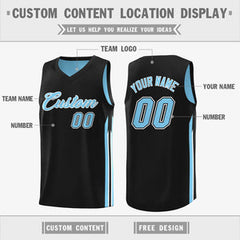 Custom Black Light Blue Double Side Tops Training Basketball Jersey