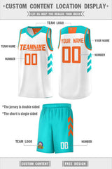 Custom Aqua White Double Side Sets Men Basketball Jersey