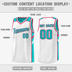 Custom Teal White Double Side Tops Athletic Sports Basketball Jersey
