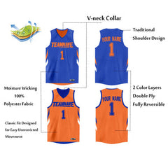 Custom Royal Orange Double Side Tops Athletic Basketball Jersey