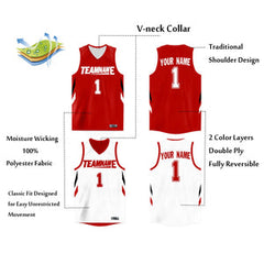 Custom Red White Double Side Tops Athletic Basketball Jersey