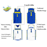 Custom Royal White Double Side Tops Athletic Basketball Jersey