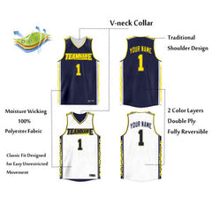 Custom Navy White Double Side Tops Athletic Basketball Jersey