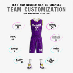 Custom Purple White-Yellow Double Side Sets Basketball Jersey