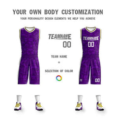 Custom Purple White-Yellow Double Side Sets Basketball Jersey