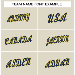 Custom Cream Navy-Yellow Classic Style Crew neck T-Shirts Full Sublimated