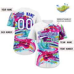 Custom White Royal-Pink Graffiti Pattern Authentic Baseball Jersey
