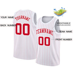 Custom White Red Stripe Fashion Tops Athletic Basketball Jersey