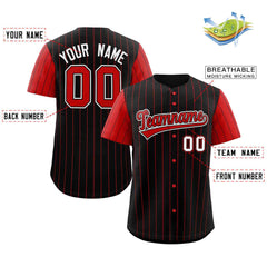 Custom Black Red Stripe Fashion Raglan Sleeves Authentic Baseball Jersey