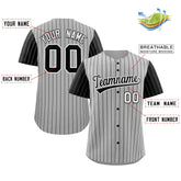 Custom Gray Black-White Stripe Fashion Raglan Sleeves Authentic Baseball Jersey