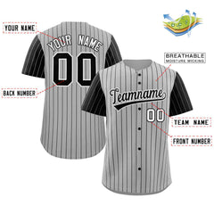 Custom Gray Black-White Stripe Fashion Raglan Sleeves Authentic Baseball Jersey