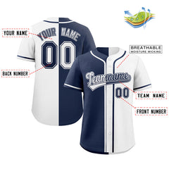 Custom White Navy Hook Split Fashion Authentic Baseball Jersey