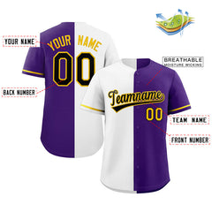 Custom Purple White-Black Split Fashion Authentic Baseball Jersey
