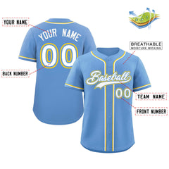 Custom Light Blue White-Yellow Classic Style Authentic Baseball Jersey