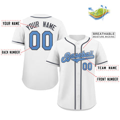 Custom White Powder Blue-Navy Classic Style Authentic Baseball Jersey
