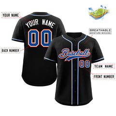 Custom Black Royal-Orange Classic Style Authentic Baseball Jersey