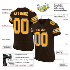Custom Brown Gold-White Classic Style Mesh Authentic Football Jersey