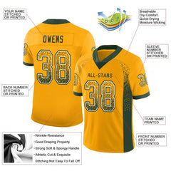 Custom Gold Green-White Drift Fashion Mesh Authentic Football Jersey