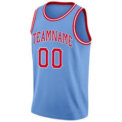Custom Light Blue Red-White Classic Tops Mesh Sport Basketball Jersey