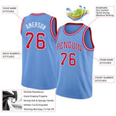 Custom Light Blue Red-White Classic Tops Mesh Sport Basketball Jersey