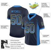 Custom Navy Powder Blue-Gold Drift Fashion Mesh Authentic Football Jersey