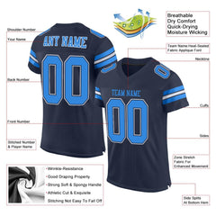 Custom Navy Powder Blue-White Classic Style Mesh Authentic Football Jersey