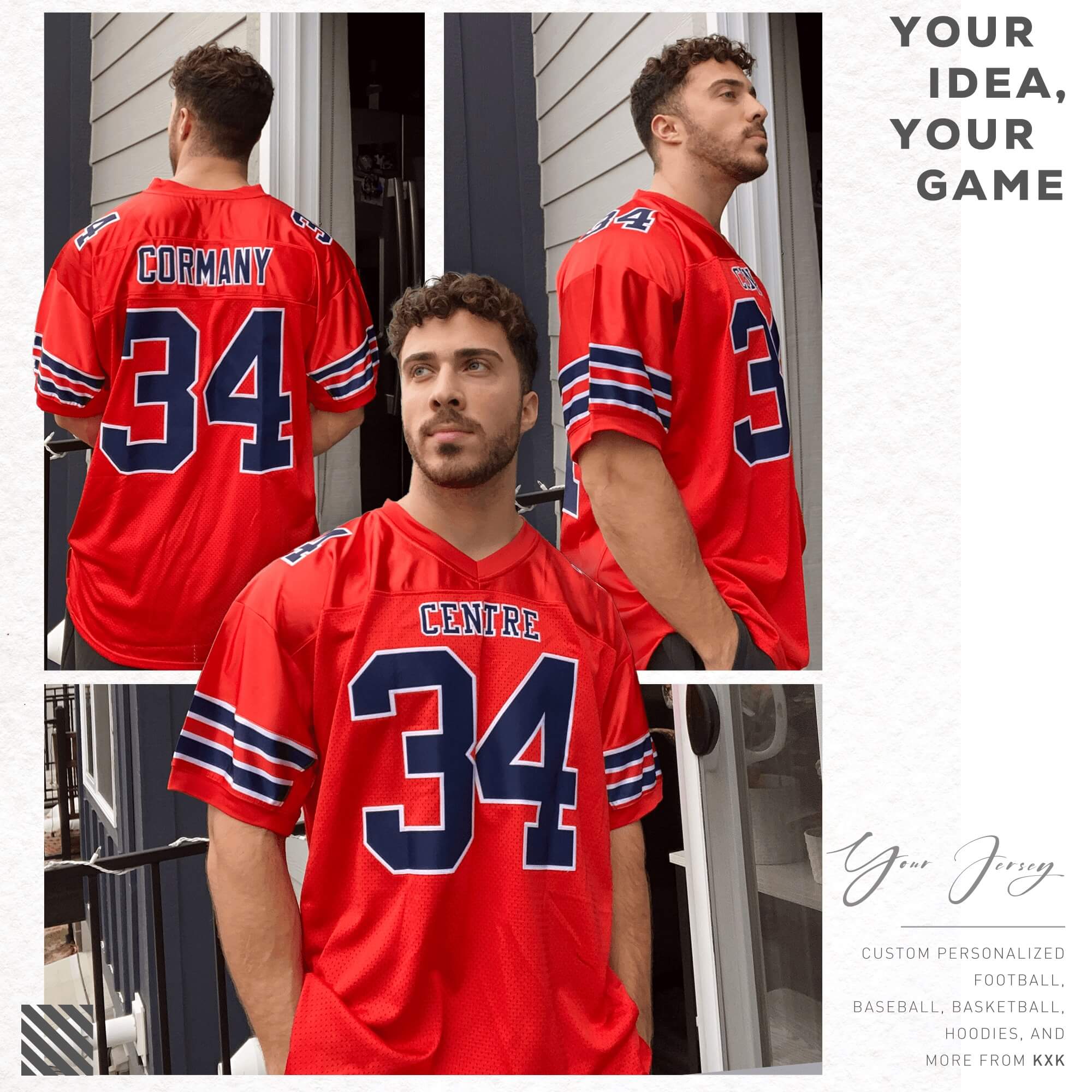 Custom Red White-Gold Classic Style Authentic Football Jersey