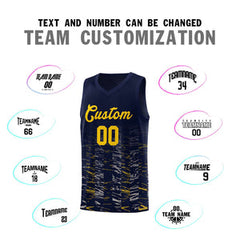 Custom Navy Gold Personalized Scratches Pattern Sports Uniform Basketball Jersey