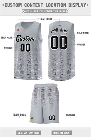 Custom Gray Black Personalized Scratches Pattern Sports Uniform Basketball Jersey