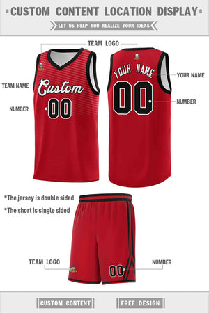 Custom Red White Chest Slash Patttern Double Side Sports Uniform Basketball Jersey