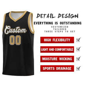 Custom Black Old Gold Chest Slash Patttern Sports Uniform Basketball Jersey