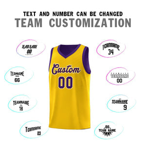 Custom Gold Purple Chest Slash Patttern Sports Uniform Basketball Jersey