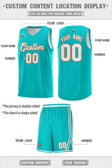 Custom Aqua White Chest Slash Patttern Double Side Sports Uniform Basketball Jersey