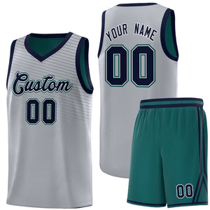 Custom Gray Midnight Green Chest Slash Patttern Sports Uniform Basketball Jersey