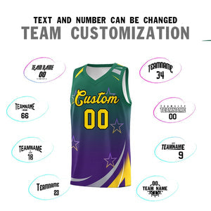 Custom Kelly Green Purple Gradient Star Graffiti Pattern Sports Uniform Basketball Jersey