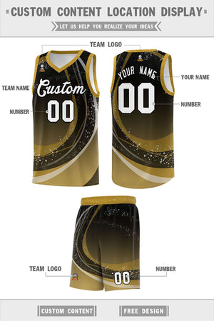 Custom Black Old Gold Personalized Galaxy Graffiti Pattern Sports Uniform Basketball Jersey