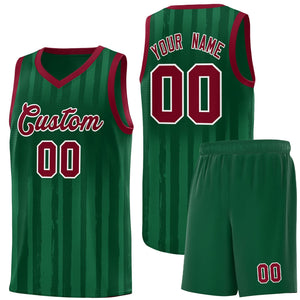 Custom Green Crimson Vertical Striped Pattern Sports Uniform Basketball Jersey