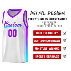 Custom White Purple-Light Blue Gradient Fashion Sports Uniform Basketball Jersey