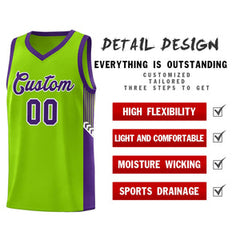 Custom Neon Green Purple-White Side Stripe Fashion Sports Uniform Basketball Jersey