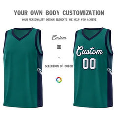 Custom Aqua White-Navy Side Stripe Fashion Sports Uniform Basketball Jersey