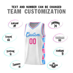 Custom White Pink-Powder Blue Side Two-Color Triangle Splicing Sports Uniform Basketball Jersey