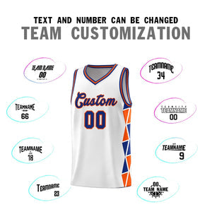 Custom White Royal-Orange Side Two-Color Triangle Splicing Sports Uniform Basketball Jersey