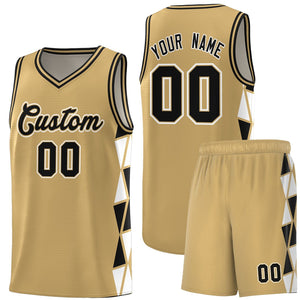 Custom Old Gold Black-White Side Two-Color Triangle Splicing Sports Uniform Basketball Jersey