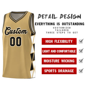 Custom Old Gold Black-White Side Two-Color Triangle Splicing Sports Uniform Basketball Jersey
