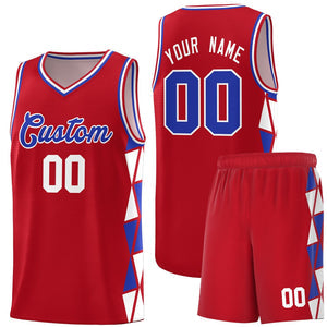 Custom Red White-Royal Side Two-Color Triangle Splicing Sports Uniform Basketball Jersey
