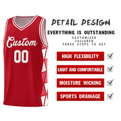 Custom Red Light Red-White Side Two-Color Triangle Splicing Sports Uniform Basketball Jersey