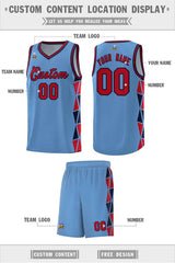 Custom Light Blue Red-Navy Side Two-Color Triangle Splicing Sports Uniform Basketball Jersey