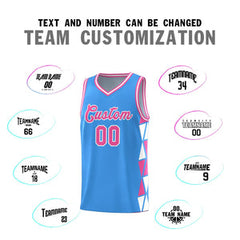 Custom Powder Blue Pink-White Side Two-Color Triangle Splicing Sports Uniform Basketball Jersey