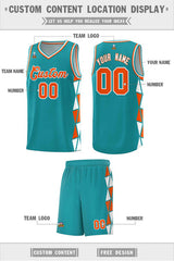 Custom Aqua Orange-White Side Two-Color Triangle Splicing Sports Uniform Basketball Jersey