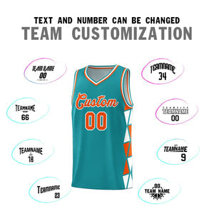 Custom Aqua Orange-White Side Two-Color Triangle Splicing Sports Uniform Basketball Jersey